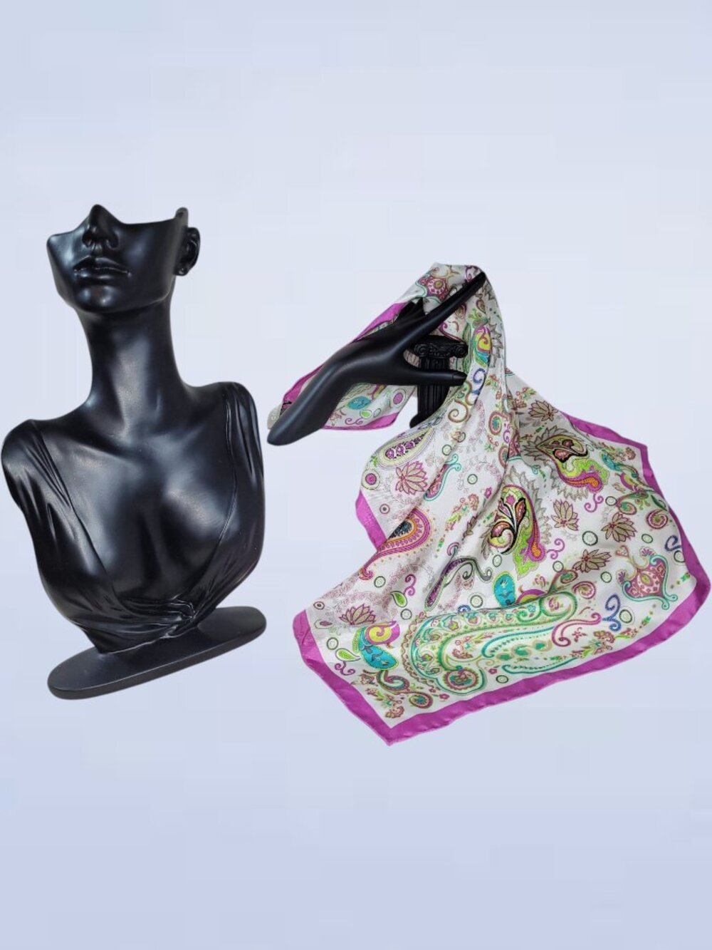 Codello Vintage Paisley Silk Scarf Pink Green Square Silk Neck Head Scarf